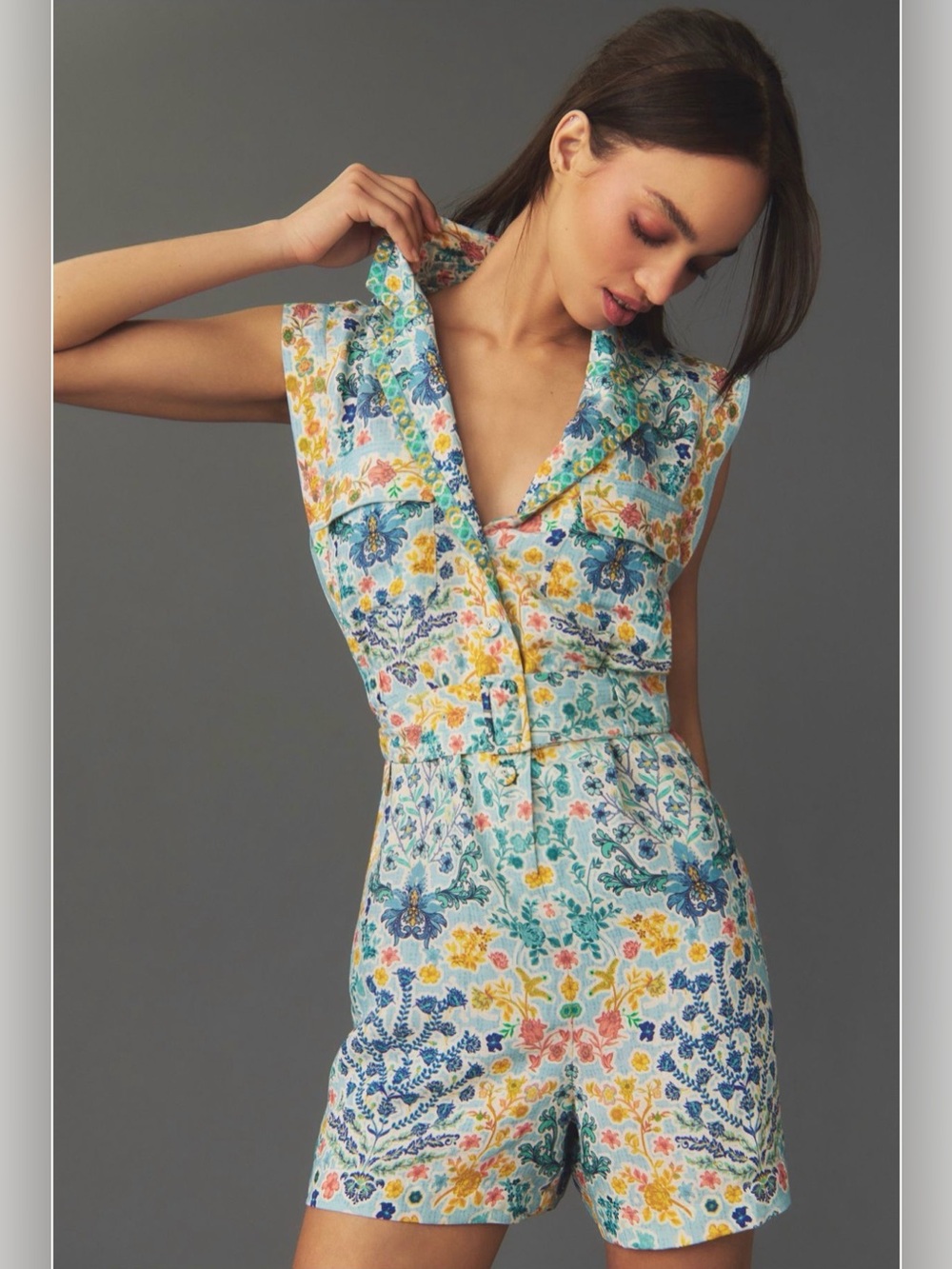 Anthropologie Ranna Gill sleeveless collared linen romper